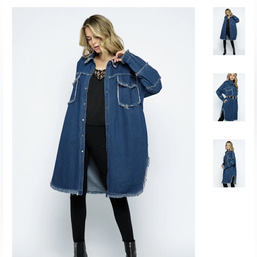 Vocal Denim Party Distressed Long Shacket - Picture 8 of 8
